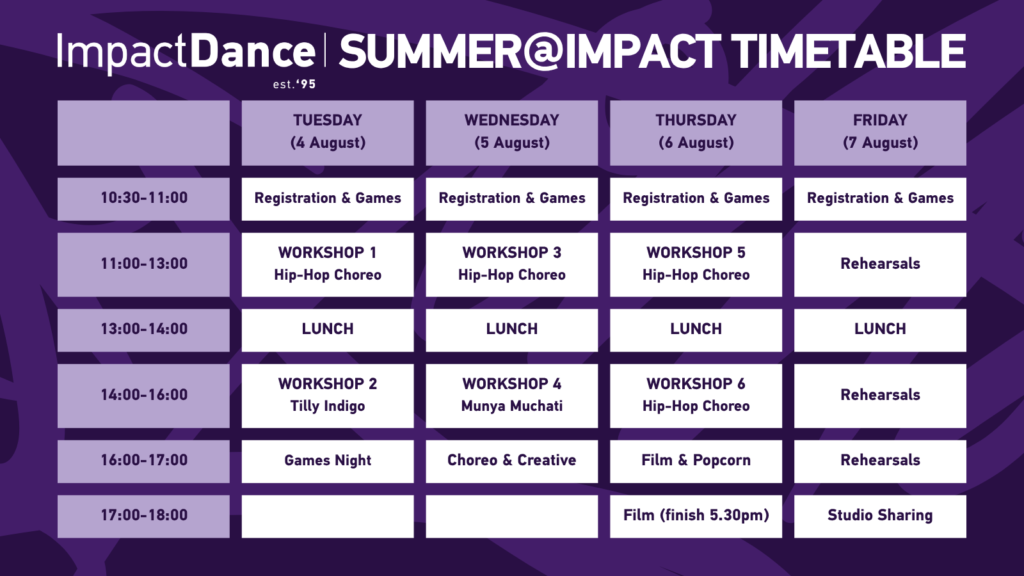 Summer@Impact Timetable 2